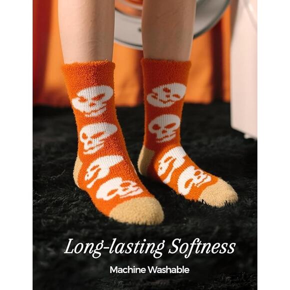 Fuzzy Socks Women 4X Thicker 2X Softer Cozy Warm Halloween Fall Gift Plush Pair - Picture 6 of 6